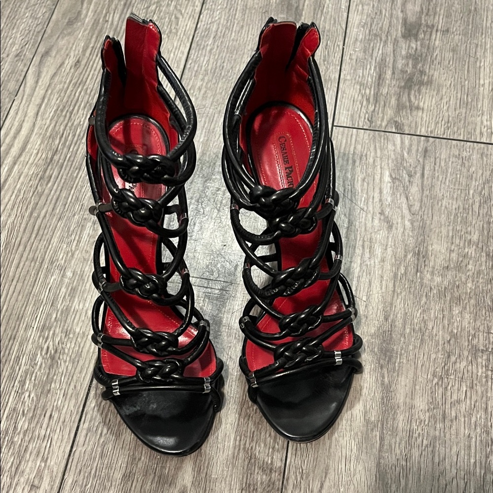 Cesare Paciotti Black Strappy Heels - Picture 2 of 10